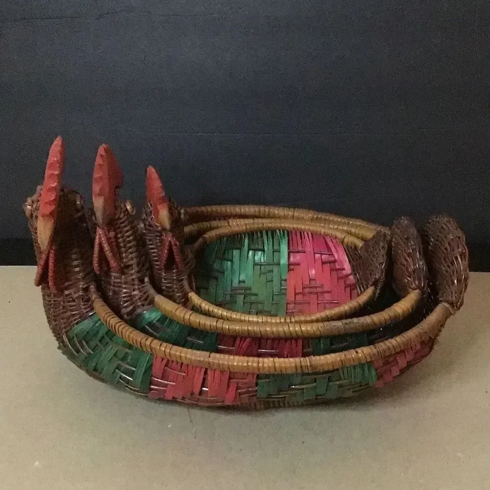Set of three wicker chicken nesting baskets